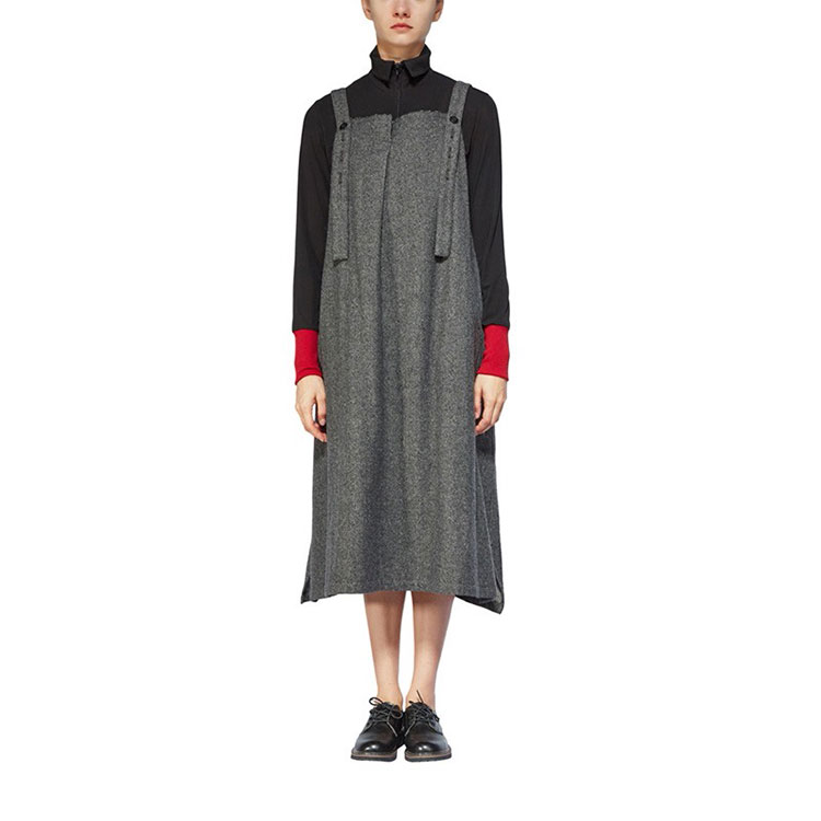 Lookbook 요지 야마모토 Y''s 조절 스트랩 민소매 롱 드레스 그레이 YX-D17-811-01