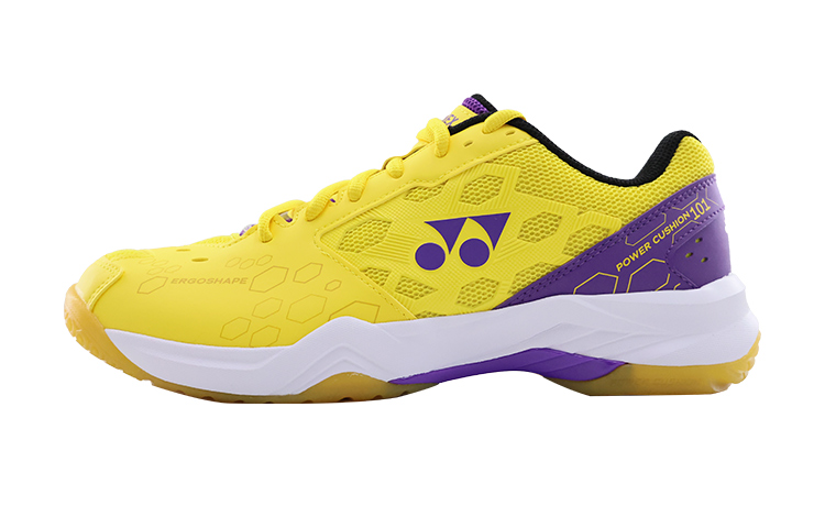 YONEX 101CR Lightweight Comfortable Badminton Shoes Low-Top Round Toe SHB101CR Purple and Yellow.