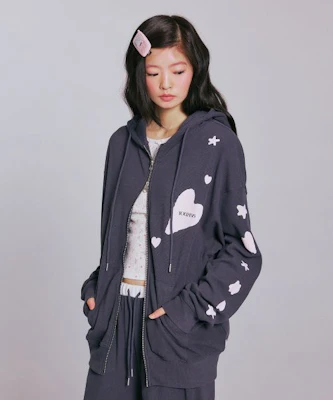 Yoohee 三色款印花华夫格拉链连帽卫衣 YHHZGA002 5