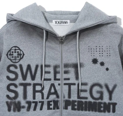 YOOHEE Lucky Sweet Graphic Zip-Up Hoodie - Melange Grey YHHZGA005MG Details for YOOHEE Lucky Sweet Graphic Zip-Up Hoodie - Melange Grey YHHZGA005MG