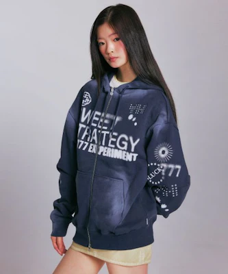 YOOHEE Lucky Sweet Graphic Zip-Up Hoodie - Navy YHHZGA005NA Order YOOHEE Lucky Sweet Graphic Zip-Up Hoodie - Navy YHHZGA005NA