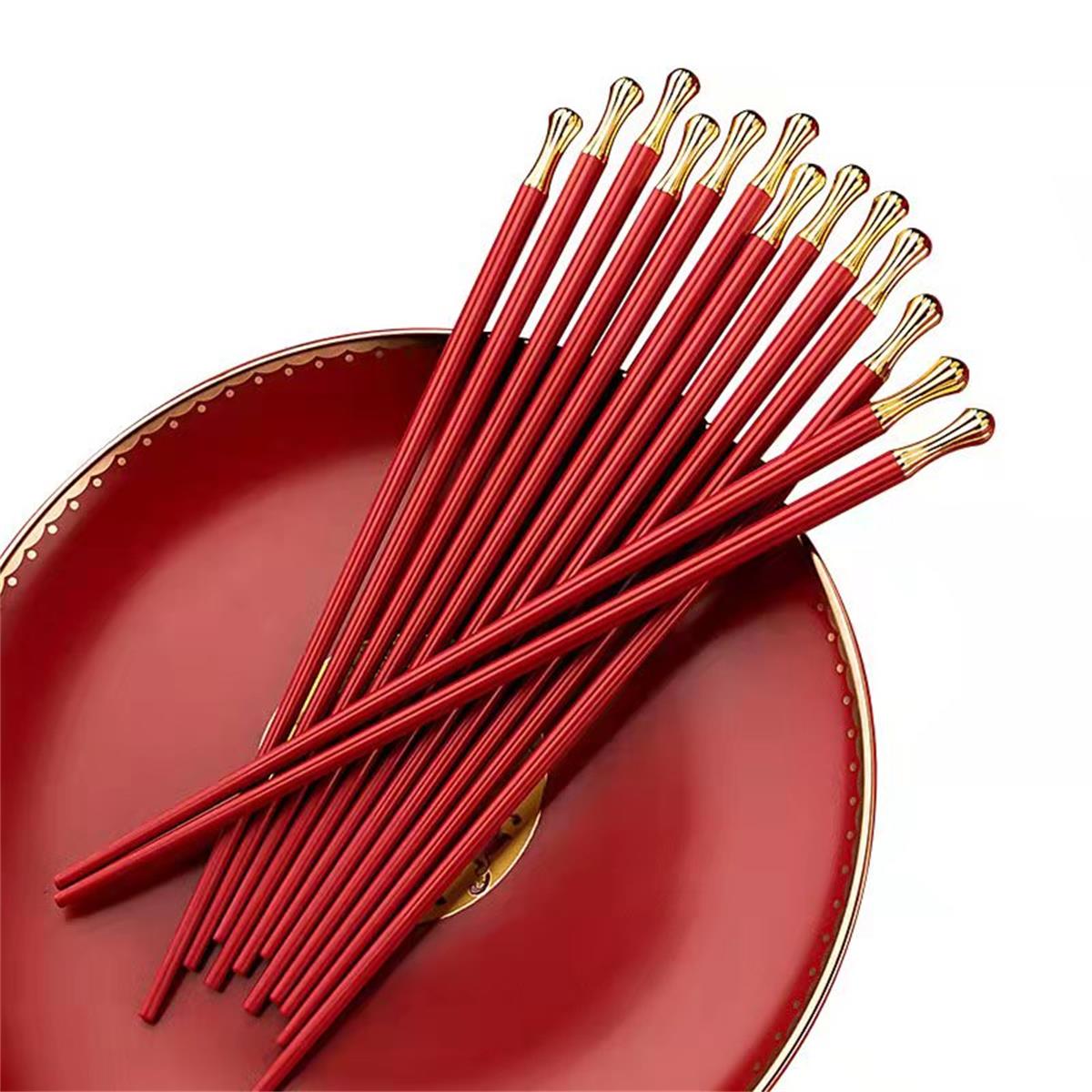 Yousheng Meidi YouHome Red World Cup Alloy Chopsticks - Non-slip, Anti-mold, Heat-resistant (10 Pairs) U-SEMD2024010