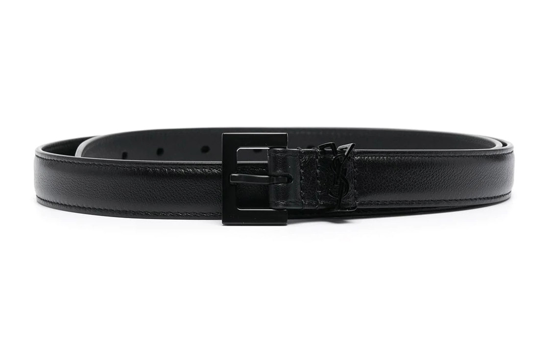 YSL Saint Laurent Slim Leather Belt Black 2cm Width 612616BOO0U