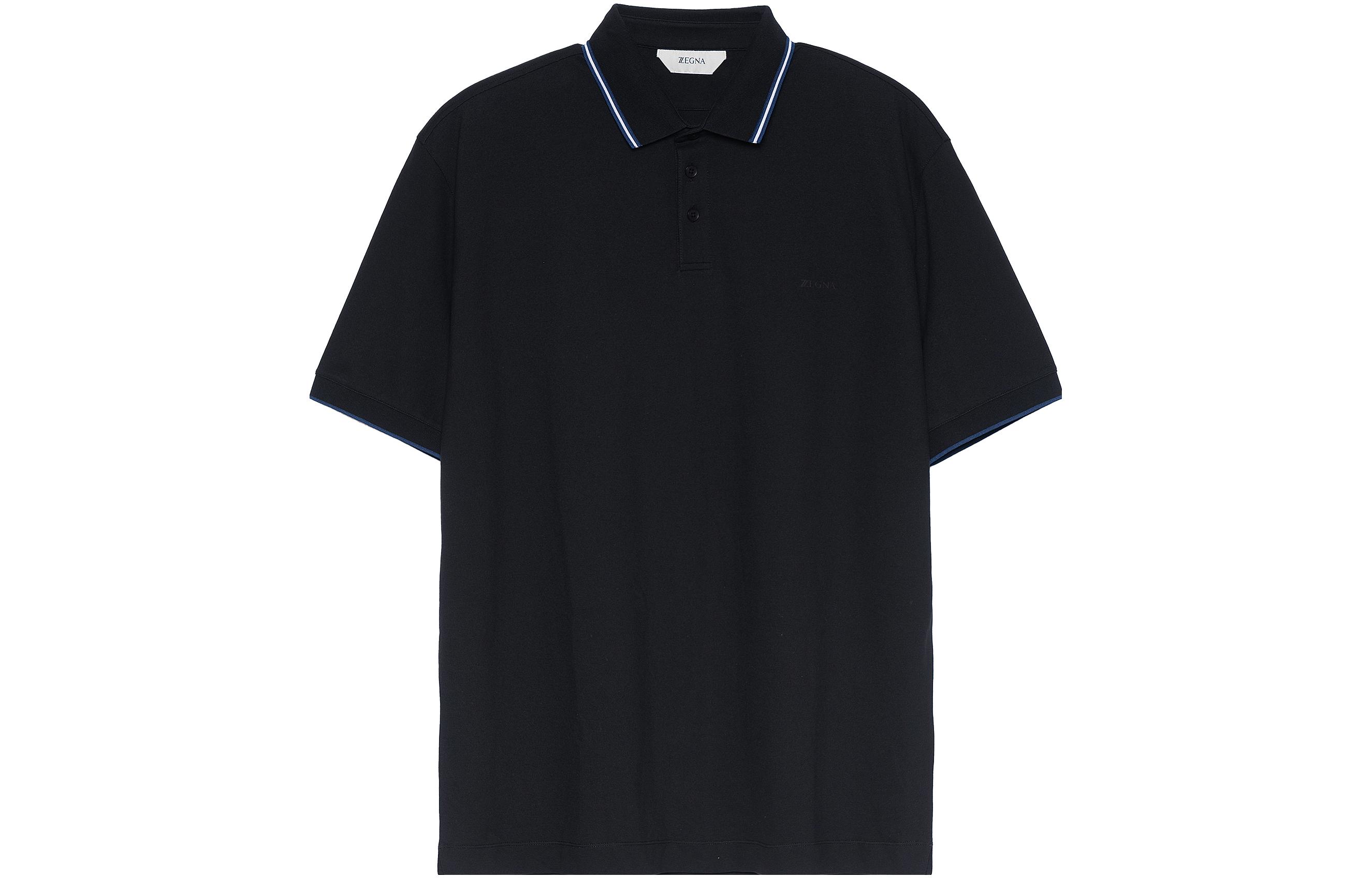 Z Zegna  Black Classic Stretch Letter Print Short Sleeve Polo Shirt VW360-ZZ661-K09