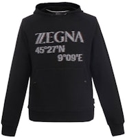 Z Zegna Black Cotton Printed Hoodie Long Sleeve Pullover. VU458-ZZ862O-7O1 Z Zegna Black Cotton Printed Hoodie Long Sleeve Pullover. VU458-ZZ862O-7O1