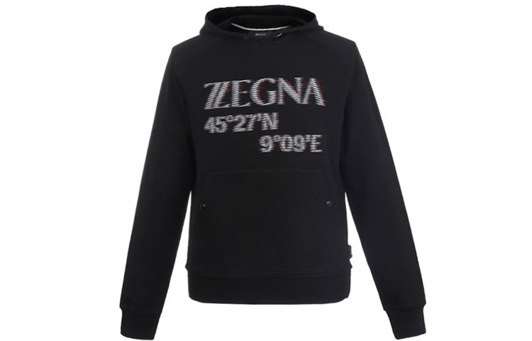 Order Z Zegna 黑色棉質印花連帽衫長袖上衣。 VU458-ZZ862O-7O1