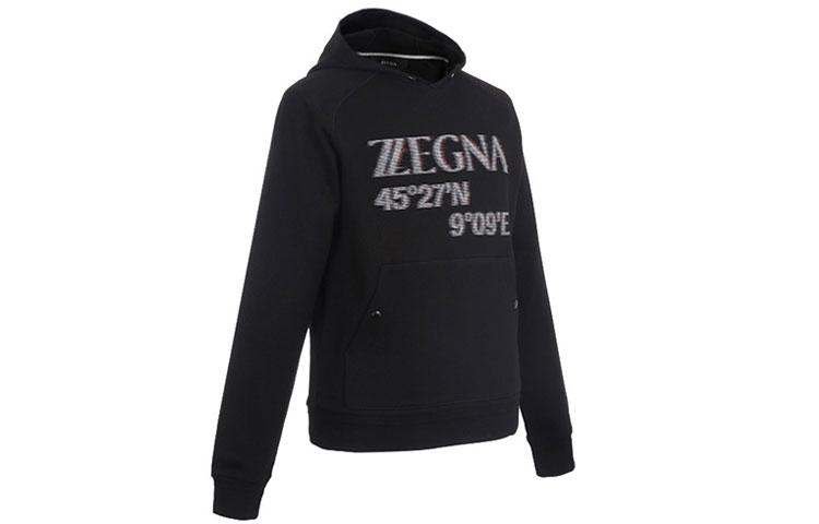 Shop Z Zegna 黑色棉質印花連帽衫長袖上衣。 VU458-ZZ862O-7O1