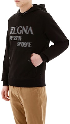 Z Zegna 黑色棉質印花連帽衫長袖上衣。 VU458-ZZ862O-7O1 Sizing Z Zegna 黑色棉質印花連帽衫長袖上衣。 VU458-ZZ862O-7O1