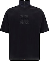 Z Zegna Black Half-Zip Mock Neck T-Shirt with Logo Print Detail. UA364-ESC775-K09 Z Zegna Black Half-Zip Mock Neck T-Shirt with Logo Print Detail. UA364-ESC775-K09