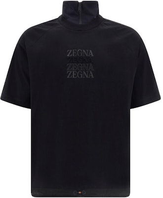 Z Zegna 黑色半拉鍊立領短袖T恤附印花標誌細節。 UA364-ESC775-K09 Buy Z Zegna 黑色半拉鍊立領短袖T恤附印花標誌細節。 UA364-ESC775-K09