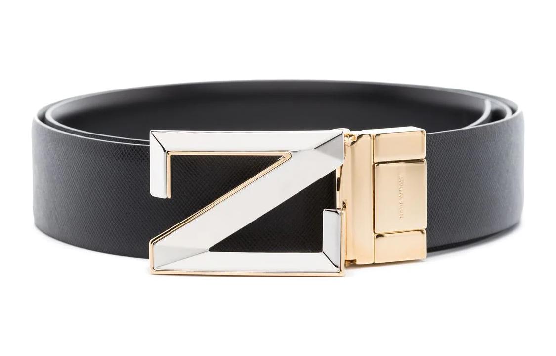 Z Zegna  Black Leather Belt with Sleek Letter Buckle - 3.5cm Width. LHAVOB029GZNER