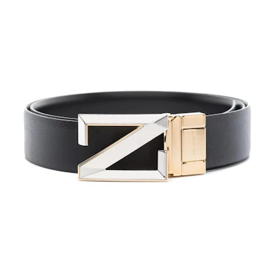 Z Zegna Black Leather Belt with Sleek Letter Buckle - 3.5cm Width. LHAVOB029GZNER