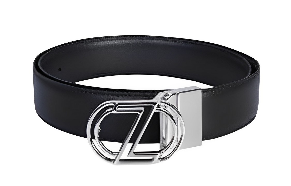 Z Zegna  Black Smooth Buckle Leather Belt - Simple & Comfortable. BVCT1B-107A-NEN