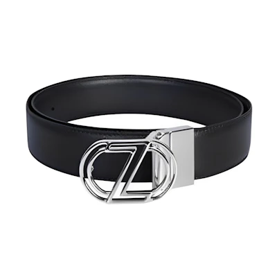 Z Zegna Black Smooth Buckle Leather Belt - Simple & Comfortable. BVCT1B-107A-NEN