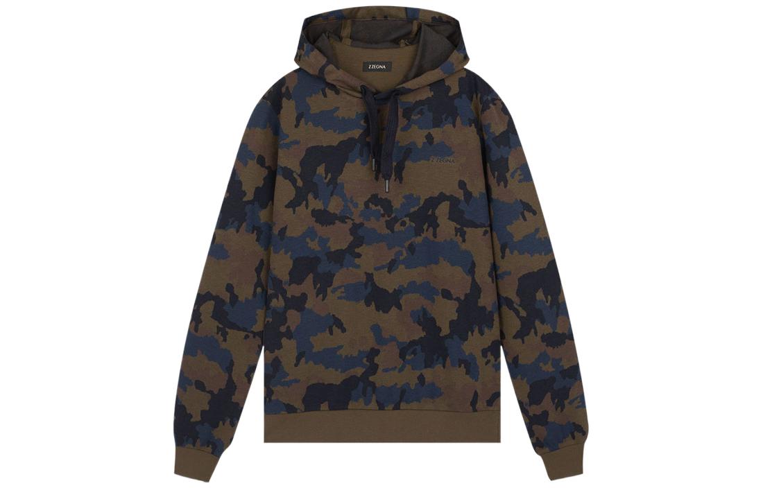Z Zegna  Camo Print Hoodie Long Sleeve Pullover - Dark Green VT454-ZZ873-710
