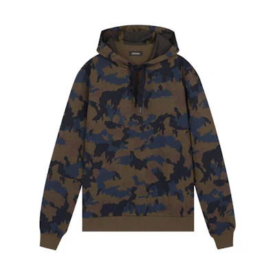 Z Zegna Camo Print Hoodie Long Sleeve Pullover - Dark Green VT454-ZZ873-710