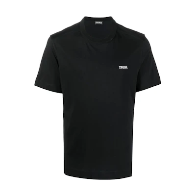 Z Zegna Embroidered Logo Crew Neck Short Sleeve T-Shirt Obsidian Black. UA360A-760K09