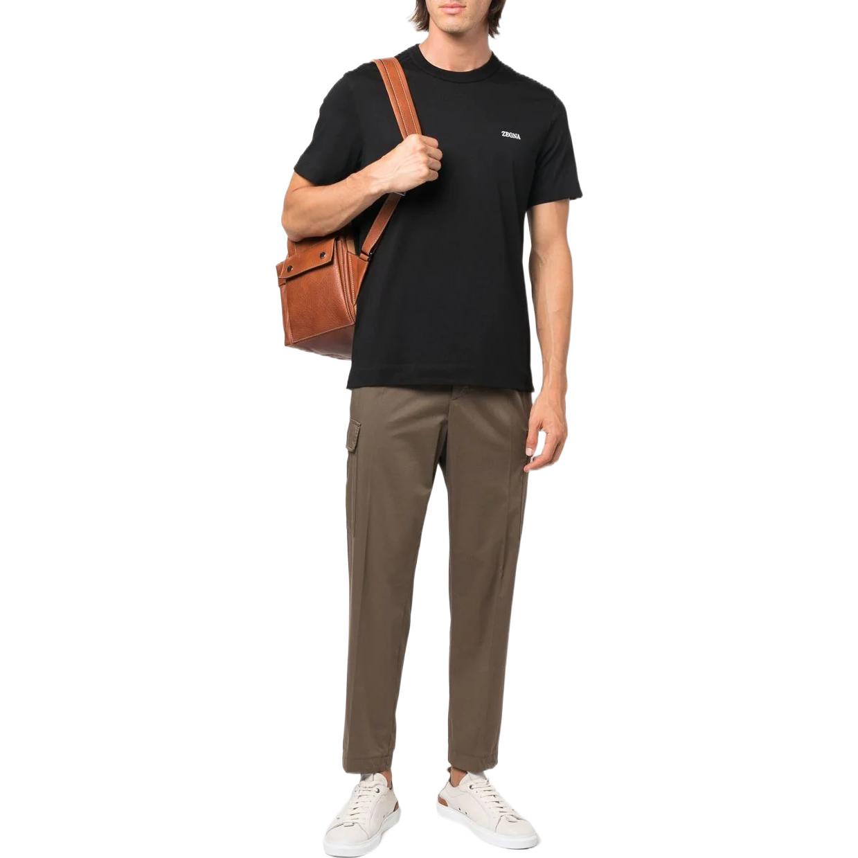 Lookbook Z Zegna 刺繡標誌圓領短袖T恤 黑曜石黑色 UA360A-760K09