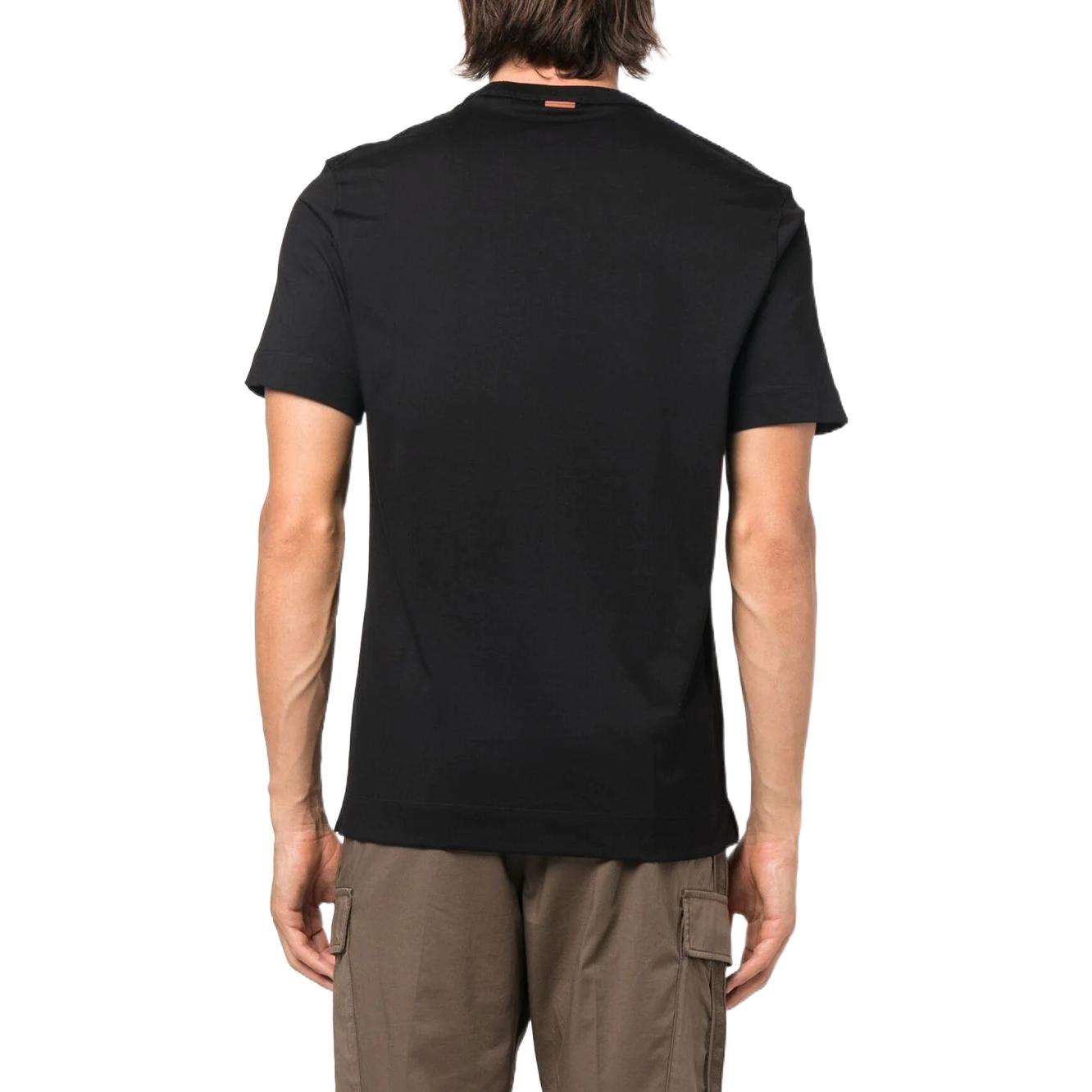 Shop Z Zegna 刺繡標誌圓領短袖T恤 黑曜石黑色 UA360A-760K09