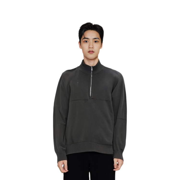 Lookbook Z Zegna 灰色修身針織拉鍊長袖開衫外套 VYH12-ZZ125-K09