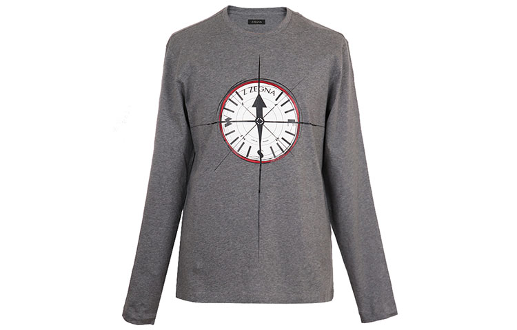 Z Zegna  Grey Long Sleeve Cotton Crewneck T-Shirt VR372-ZZ685W-6W2