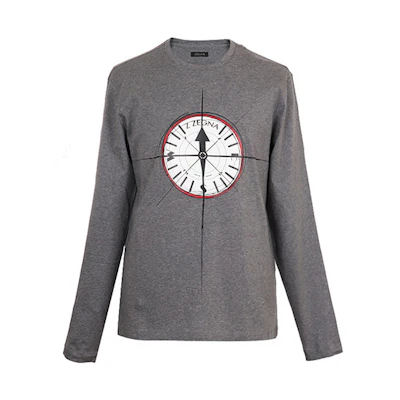 Z Zegna Grey Long Sleeve Cotton Crewneck T-Shirt VR372-ZZ685W-6W2