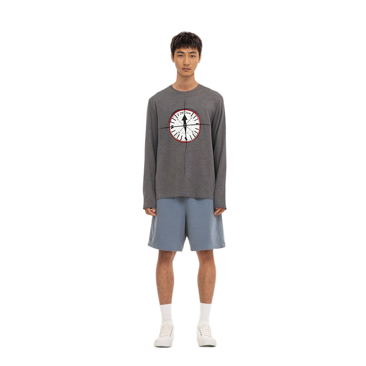 Purchase Z Zegna 灰色長袖棉質圓領T恤 VR372-ZZ685W-6W2