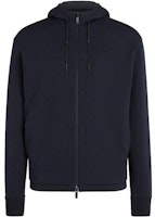 Z Zegna Navy Blue Hooded Solid Zip Jacket. E8564ACT803B09 Z Zegna Navy Blue Hooded Solid Zip Jacket. E8564ACT803B09