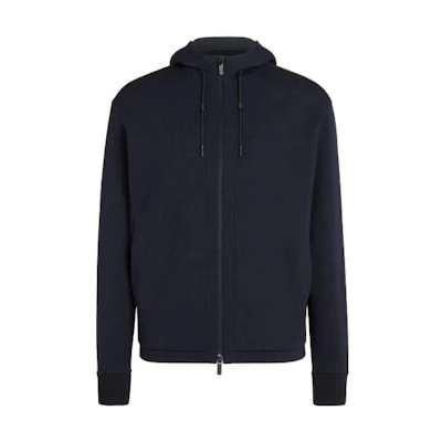 Z Zegna Navy Blue Hooded Solid Zip Jacket. E8564ACT803B09