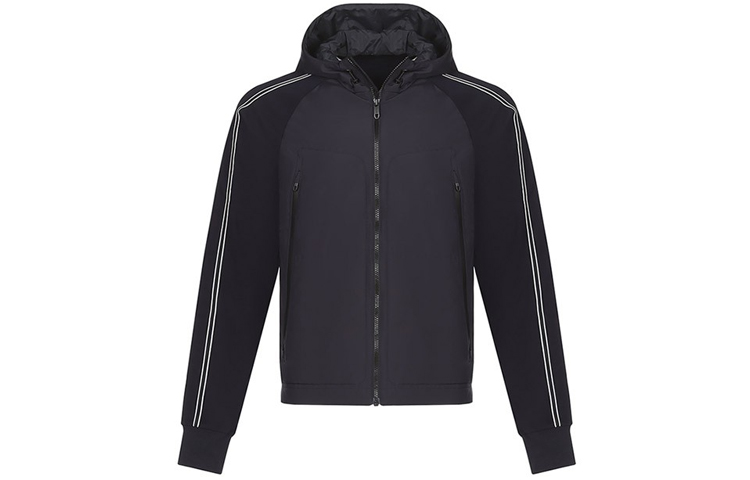 Z Zegna  Side Stripe Hooded Jacket Dark Blue. VY472-ZZ893-B09