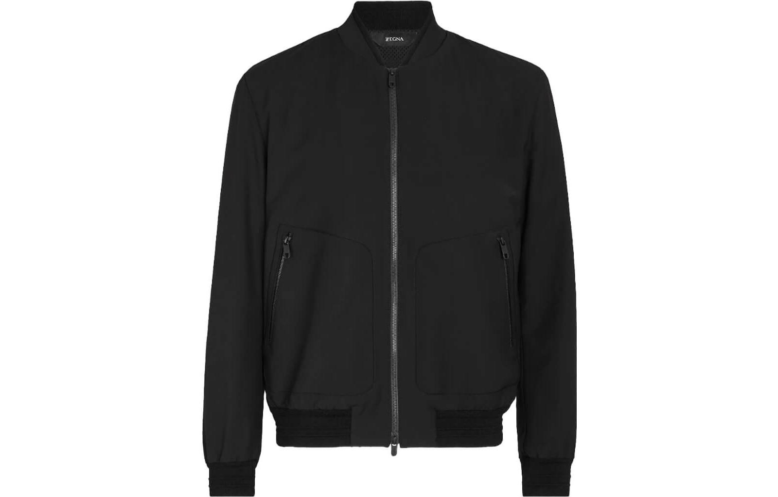 Z Zegna Black Solid Color Zip-Up Bomber Jacket for Men 924727-1XB-TG0
