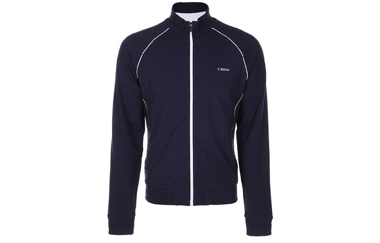 Z Zegna Blue Logo Zip-Up Stand Collar Jacket VP451-ZZ850-B08