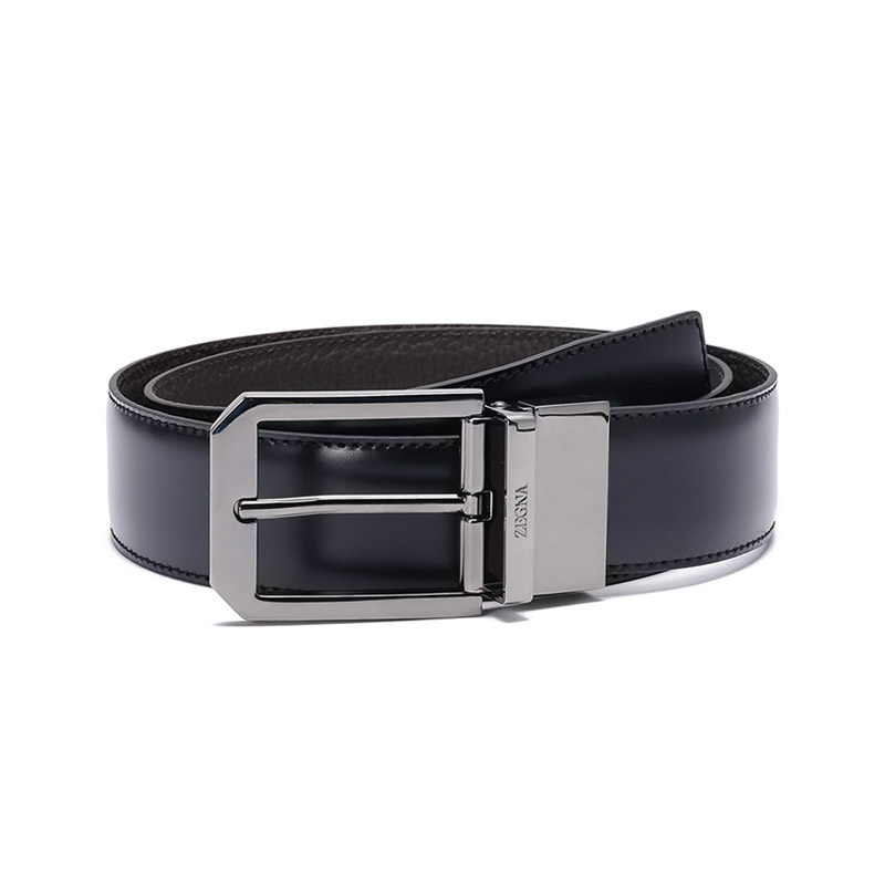Z Zegna Ermenegildo SS23  Reversible Leather Belt 3.5cm Navy/Brown. LHAVG-B011RZ-TBT