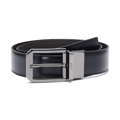Z Zegna Ermenegildo SS23 Reversible Leather Belt 3.5cm Navy/Brown. LHAVG-B011RZ-TBT