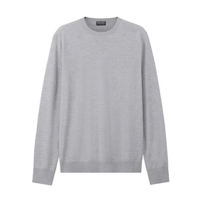 Z Zegna FW22 Light Grey Crewneck Pullover Knitted Sweater. UAM00-110-K95