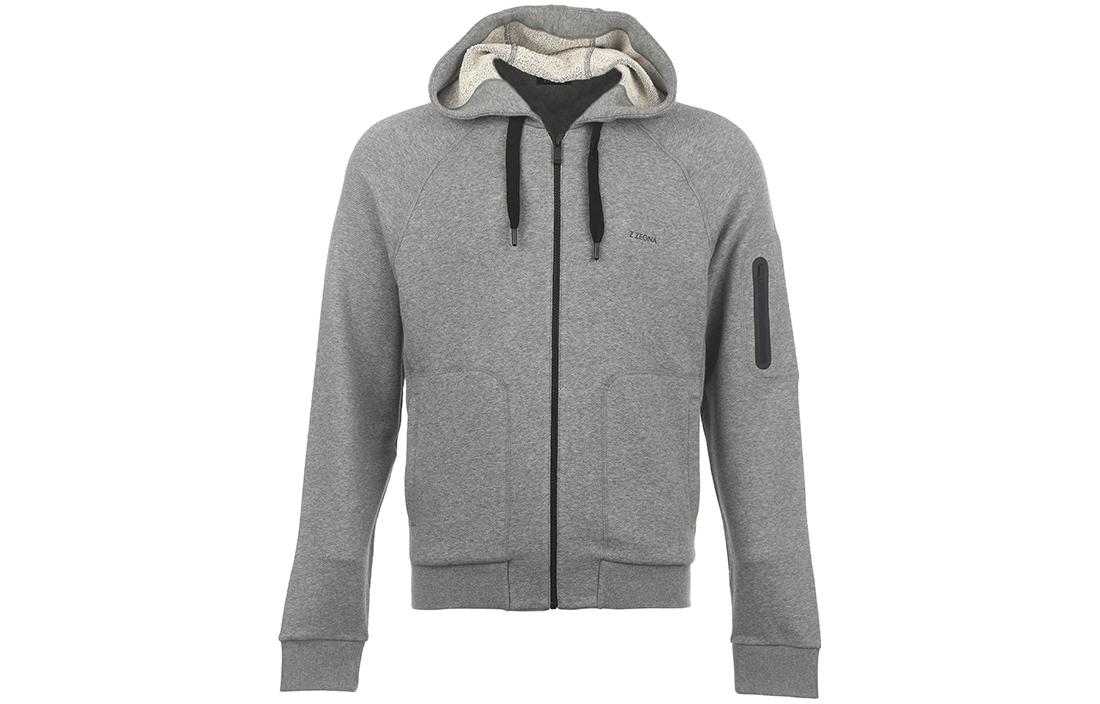 Z Zegna FW23 Gray Solid Zipper Pocket Hoodie VT478-ZZ806-K97