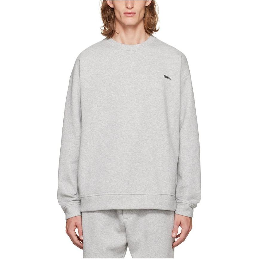 Z Zegna Grey Crewneck Sweatshirt with Embroidered Logo. N6ML01510-052