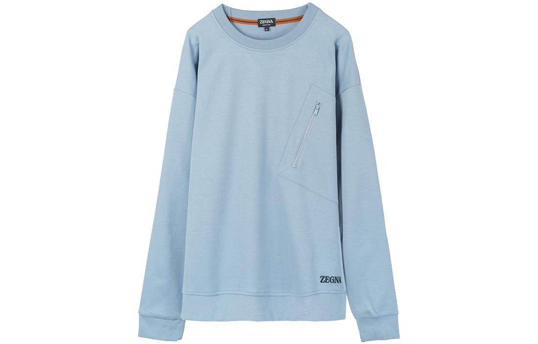 Z Zegna Light Blue Crewneck Sweatshirt with Chest Zip Detail N6ML01720452