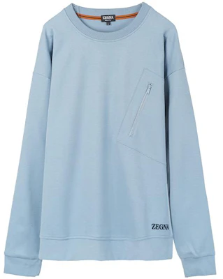 Z Zegna 淺藍色胸前拉鍊細節圓領衛衣 N6ML01720452 Buy Z Zegna 淺藍色胸前拉鍊細節圓領衛衣 N6ML01720452