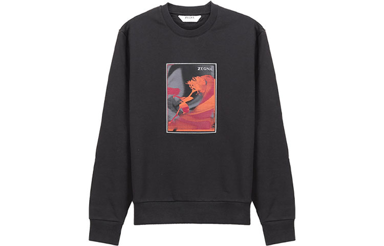 Z Zegna Midnight Blue Patterned Cotton Crewneck Sweatshirt for Men VV458-ZZ856H-8H1