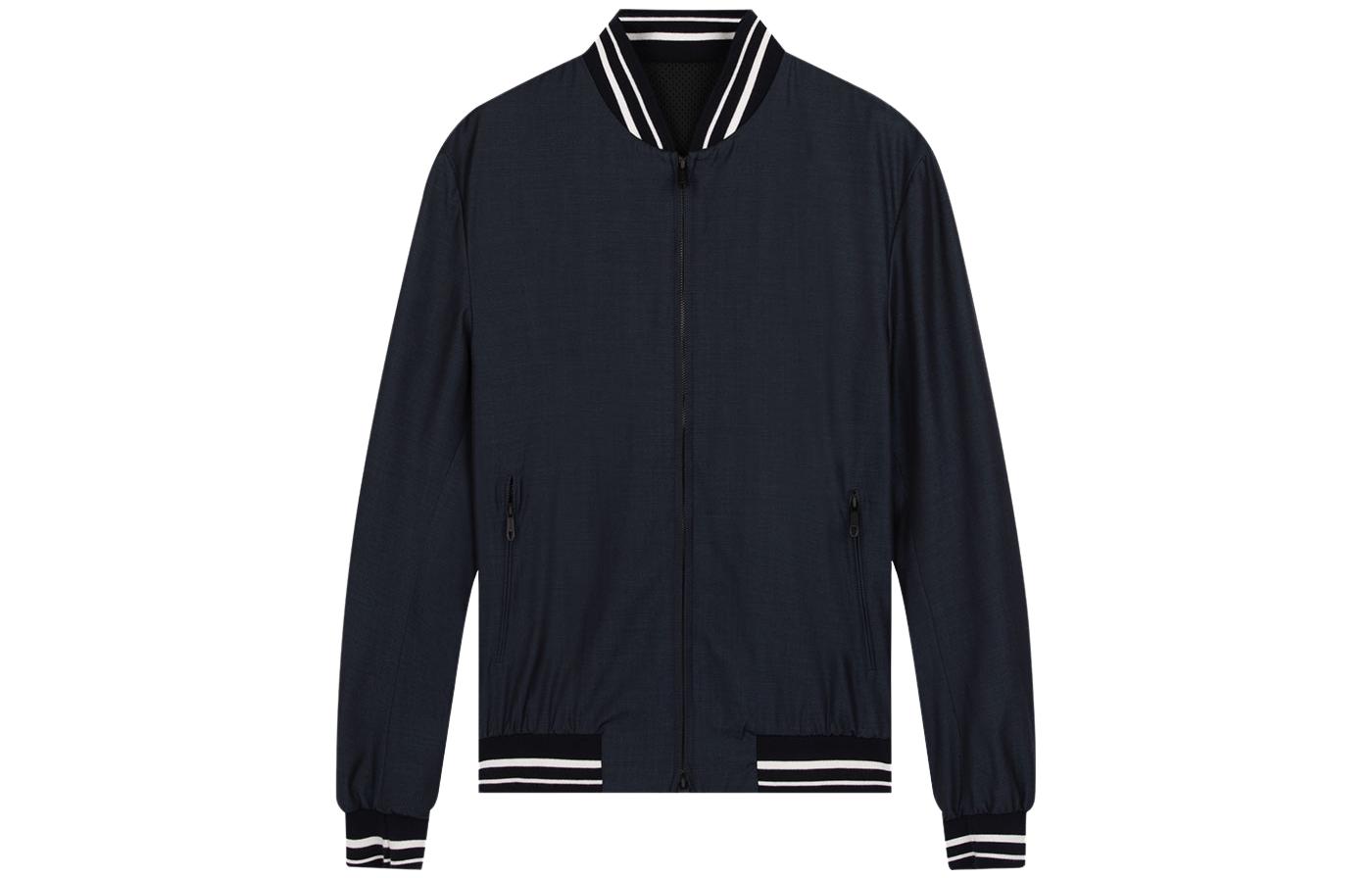 Z Zegna Navy Blue Striped Panel Full-Zip Jacket 724761-1NTMG0