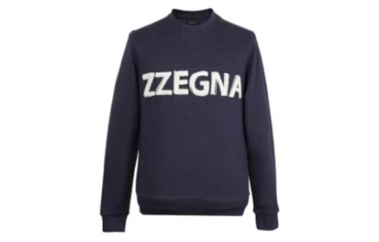 Z Zegna Navy Logo Print Crewneck Long Sleeve Sweatshirt VR402-ZZ827M-7M2