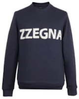 Z Zegna Navy Logo Print Crewneck Long Sleeve Sweatshirt VR402-ZZ827M-7M2 Z Zegna Navy Logo Print Crewneck Long Sleeve Sweatshirt VR402-ZZ827M-7M2