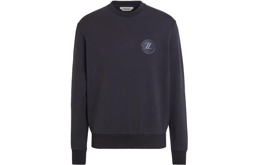 Z Zegna Solid Logo Crewneck Sweatshirt Navy Blue - Long Sleeve. VV458-ZZ856W-8W1