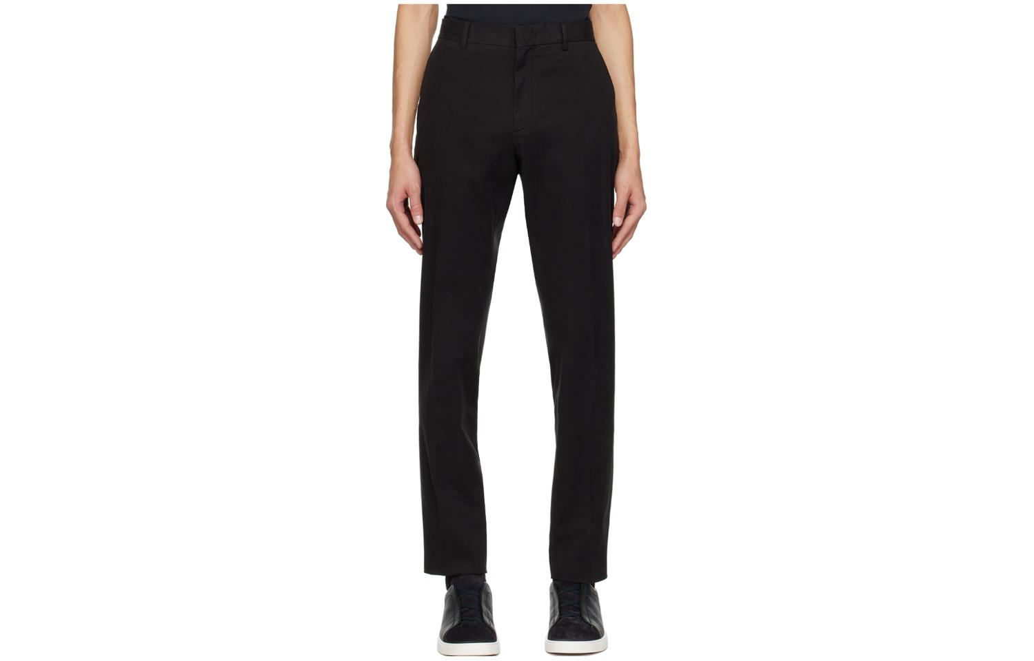 Order Z Zegna 男士黑色修身中腰拉鍊休閒長褲 UDI17A-7TR00-K09