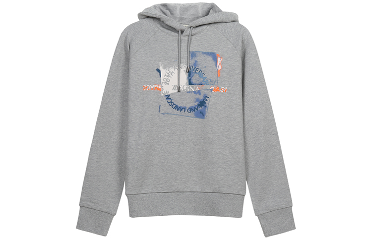 Z Zegna SS21 Grey Letter Print Long-Sleeve Hoodie for Men. VW458-ZZ858R-8R1