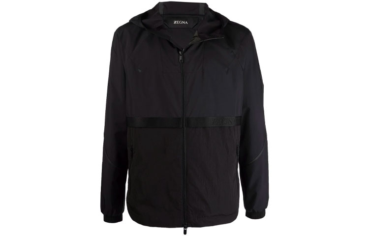 Z Zegna SS21 Lightweight Solid Black Zip-Up Hooded Jacket for Men. VY006-ZZ013-K09