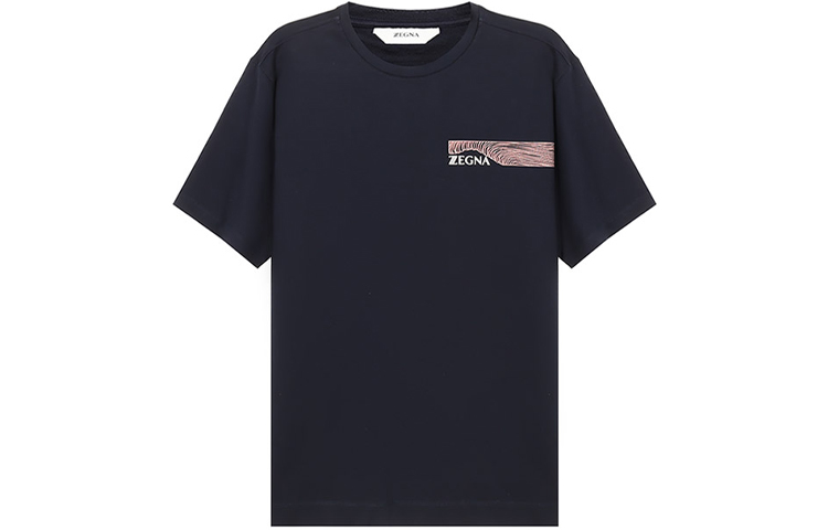 Z Zegna SS21 Navy Blue Logo Cotton Crewneck  T-Shirt VW372-ZZ630E-6E3