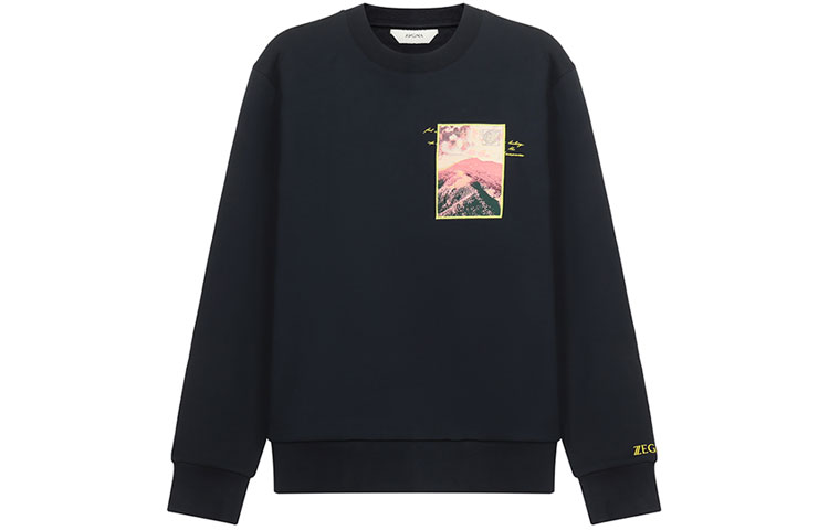 Z Zegna SS21 Printed Crewneck Long Sleeve Sweatshirt Men’s Navy Blue VW458-ZZ856Y-8Y2
