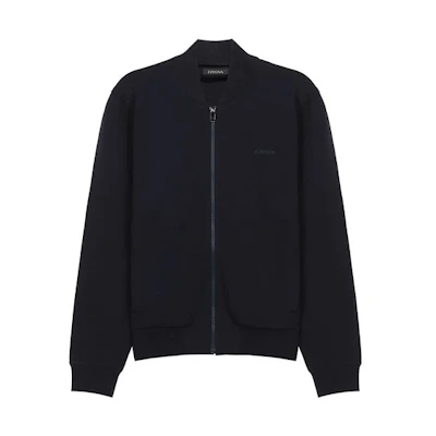 Z Zegna SS21 Solid Logo Zip Jacket Navy Blue V8451-ZZ876-B09